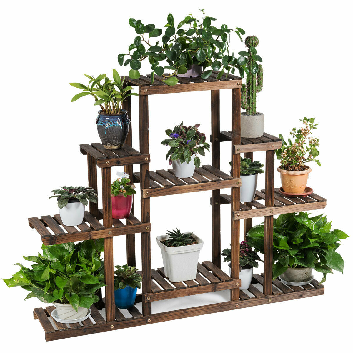 Estante de almacenamiento de exhibición de plantas de madera de 6 niveles