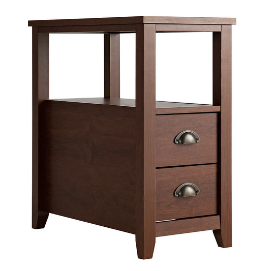 End Table Wooden with 2 Drawers and Shelf Bedside Table - Tampa Home & Garden Store