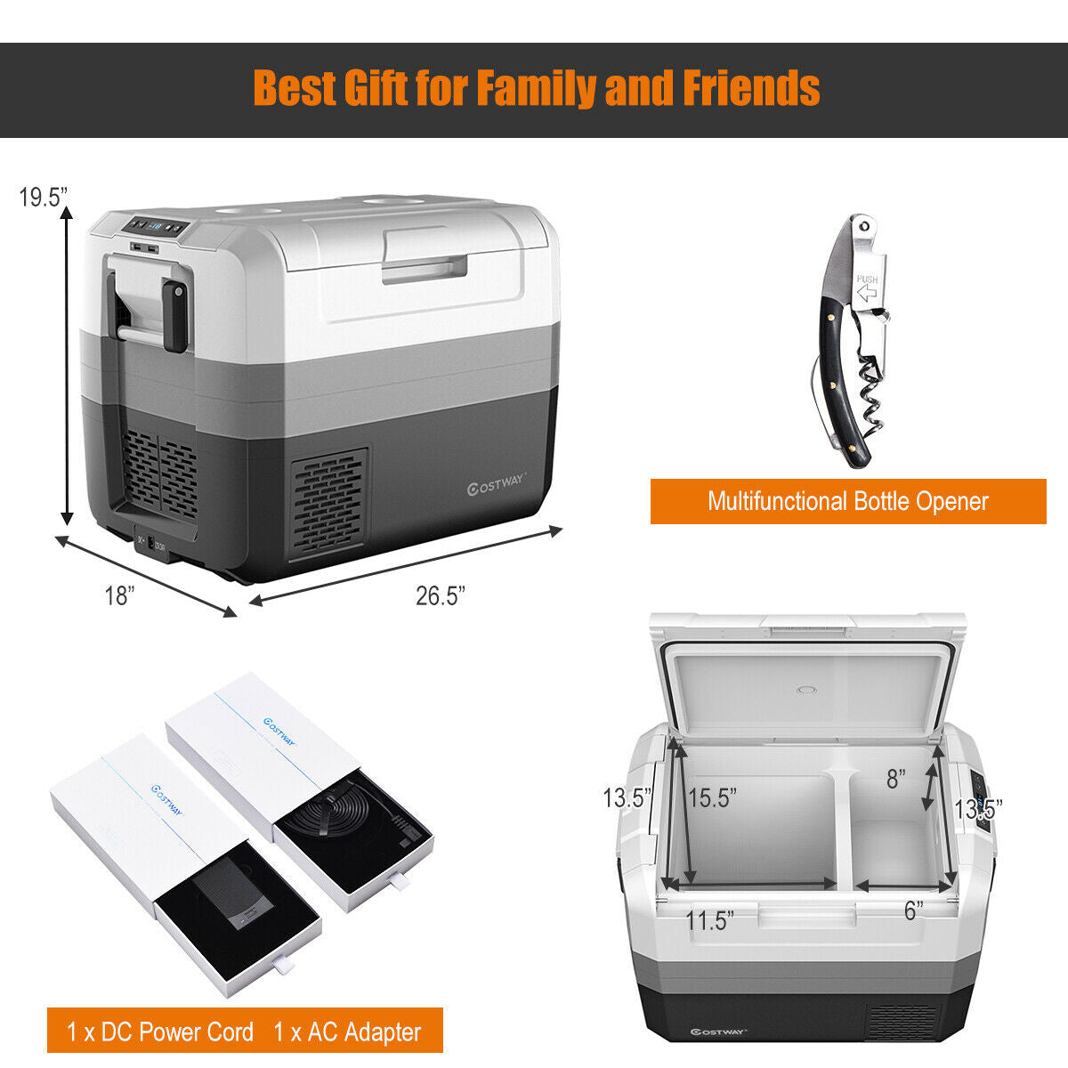 GemGear 58 Quart portable electric camping cooler with gray/white body and bottle opener on Tampa Home & Garden Store