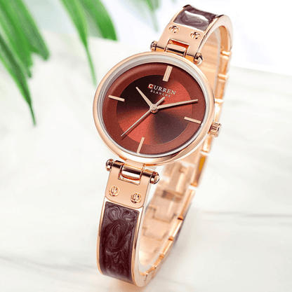 Women's elegant stainless steel watch with rose gold ceramic bracelet and burgundy marbled dial on Tampa Home & Garden Store