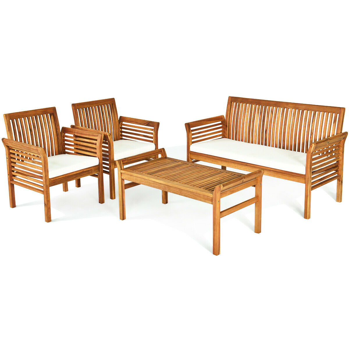Juego de muebles de sofá de madera de acacia para exterior de 4 piezas