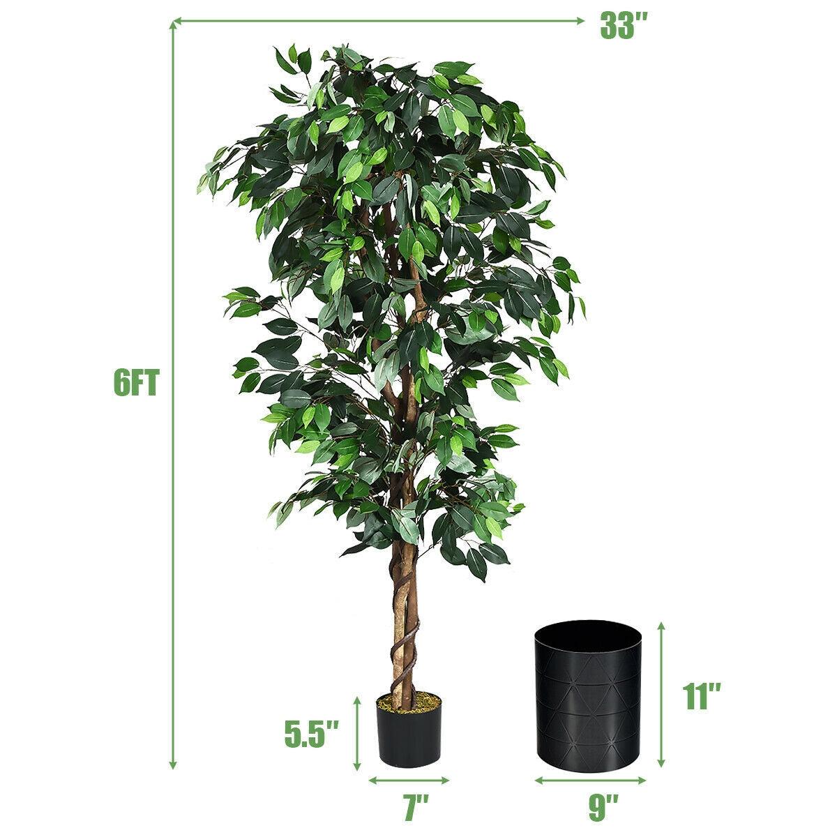 Ficus artificial de seda de 6 pies