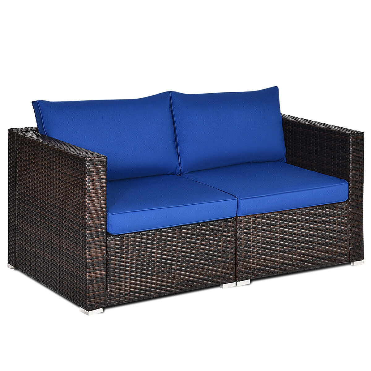 2PCS Patio Rattan Sectional Conversation Sofa Set-Black