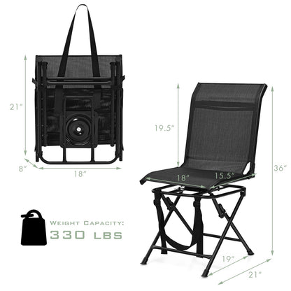 GemGear outdoor foldable 360 swivel chair with iron frame, black mesh seat folded/unfolded on Tampa Home & Garden Store