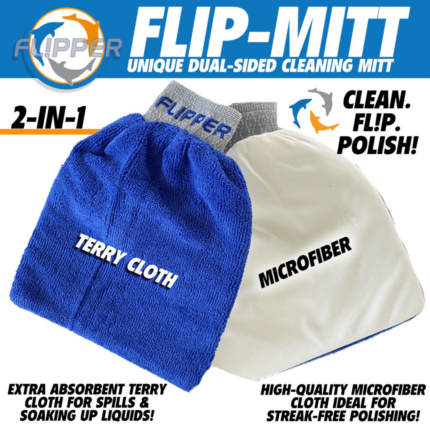 Flipper Dual Sided Microfiber Aquarium Mitt 2 Pack