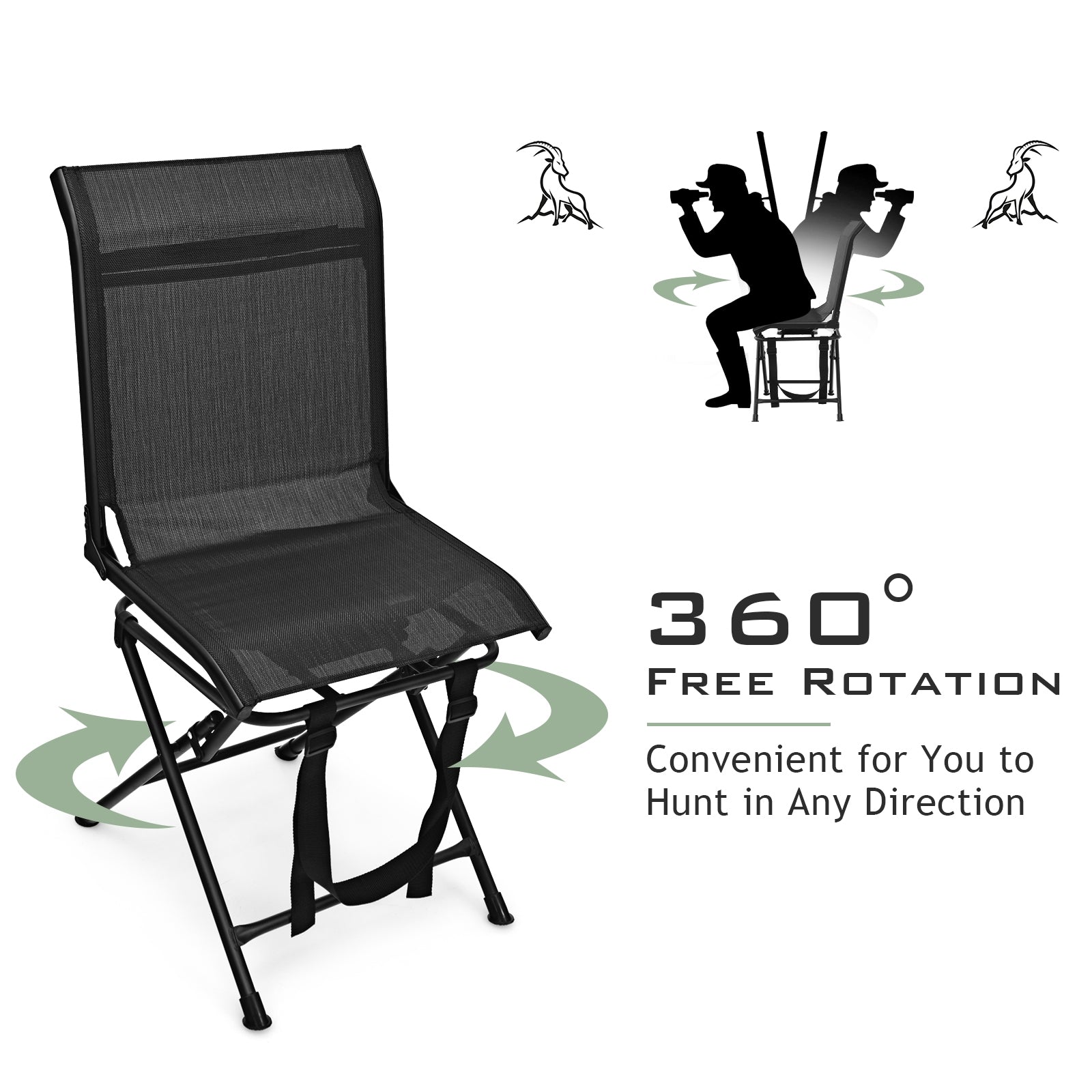 All-weather outdoor foldable 360° swivel chair with iron frame in black mesh GemGear on Tampa Home & Garden Store