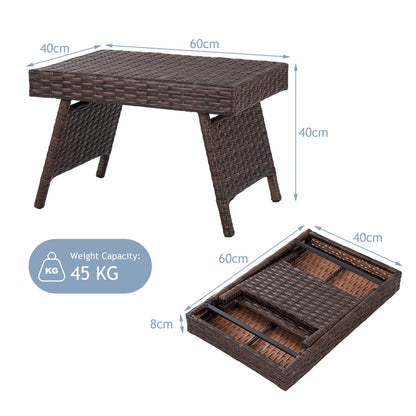 Mesa auxiliar plegable de ratán PE para patio/jardín - Marrón