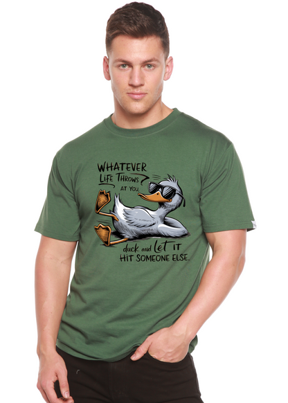 Unisex green bamboo/cotton graphic tee with a duck wearing sunglasses by Spun Bamboo on Tampa Home & Garden Store