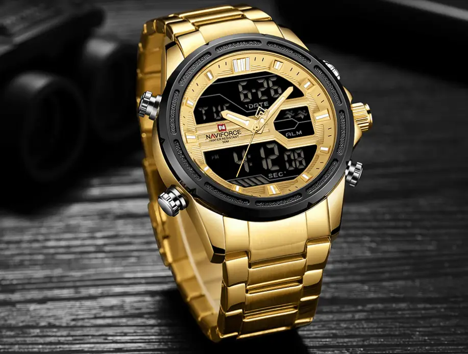 Mens Waterproof Analog Digital Watch Stainless