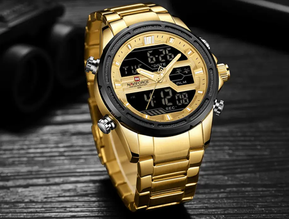 Mens Waterproof Analog Digital Watch Stainless