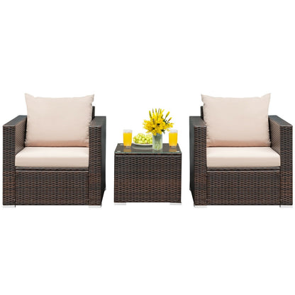 3 Pcs Patio Conversation Rattan Furniture Set with Cushion-Black - Tampa Home & Garden Store