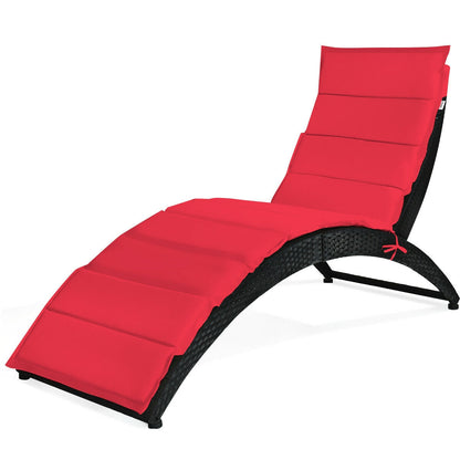 Tumbona plegable de mimbre para patio con cojín - Rojo