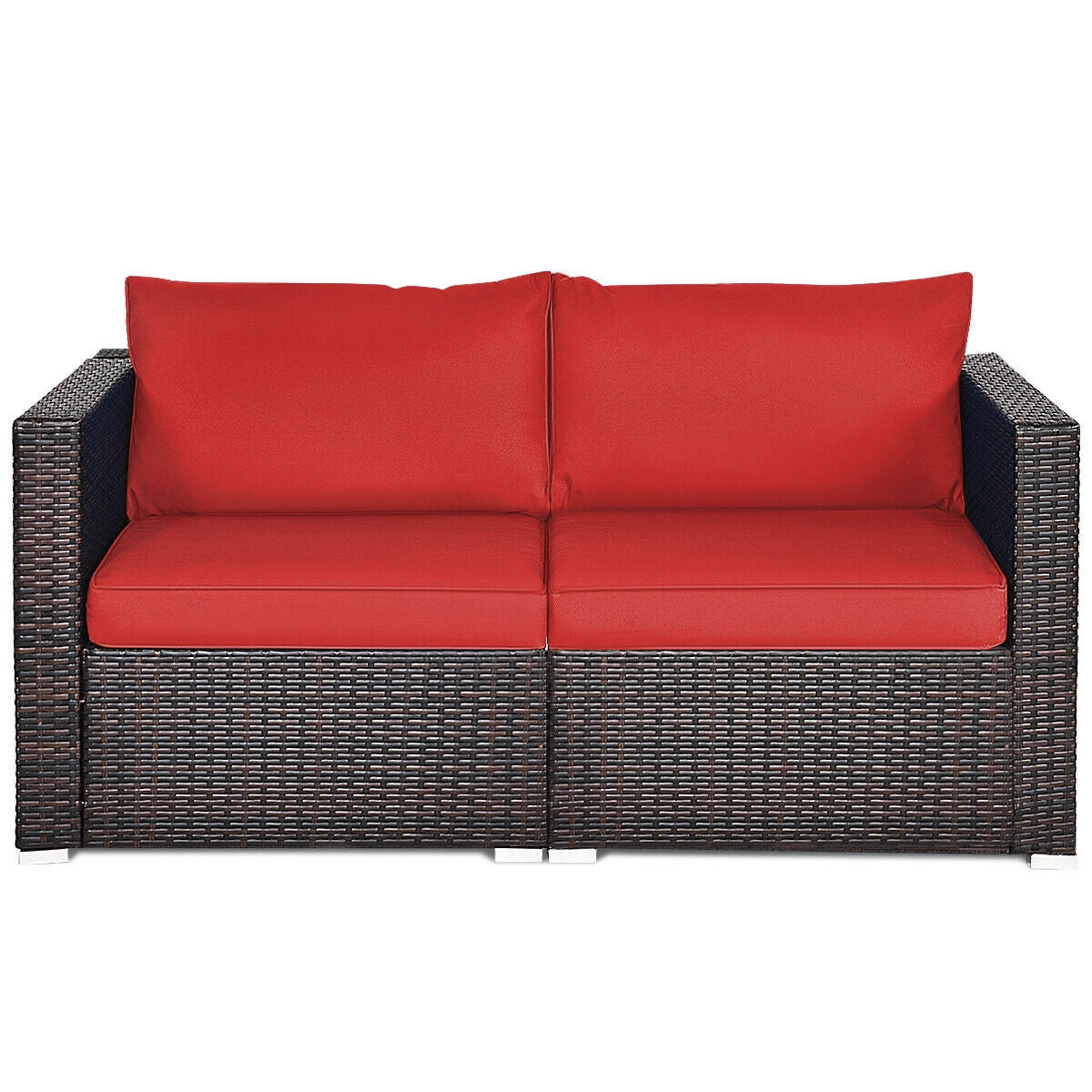 2PCS Patio Rattan Sectional Conversation Sofa Set-Black