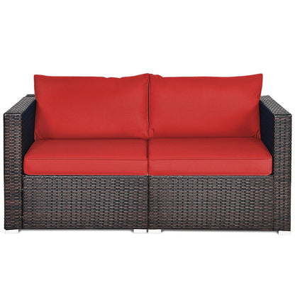 2PCS Patio Rattan Sectional Conversation Sofa Set-Black