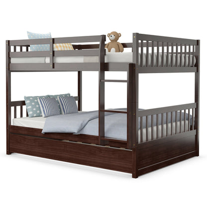 Cama litera matrimonial sobre matrimonial de plataforma de madera con escalera - Marrón