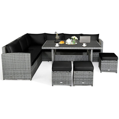 Juego de muebles seccionales de ratán para patio de 7 piezas con otomana de mimbre, color negro