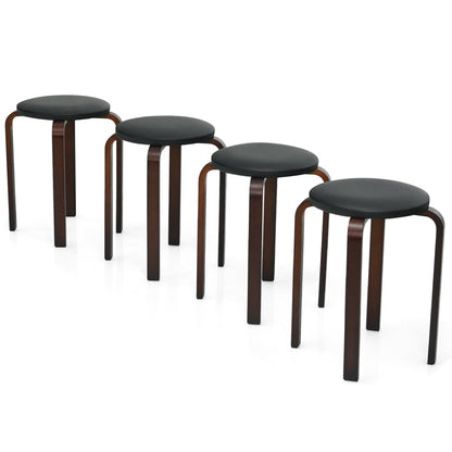 Set of 4 Bentwood Round Stool Stackable Dining Chairs with Padded Seat