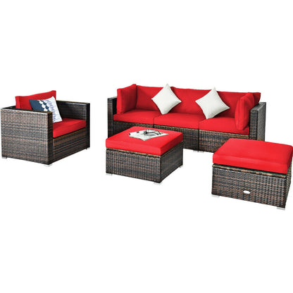 Juego de muebles de patio de ratán de 6 piezas con cojín seccional - Negro