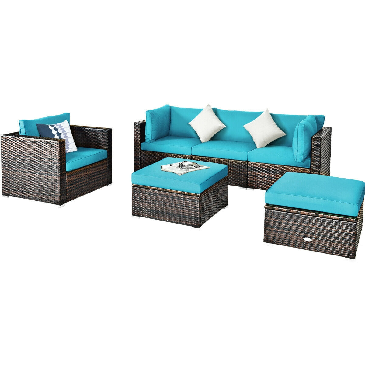 Juego de muebles de patio de ratán de 6 piezas con cojín seccional - Negro