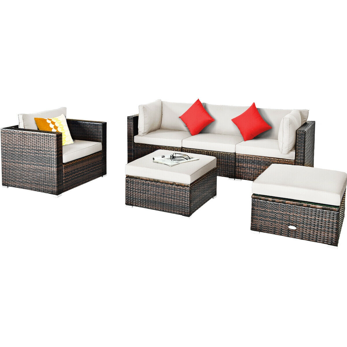 Juego de muebles de patio de ratán de 6 piezas con cojín seccional - Negro