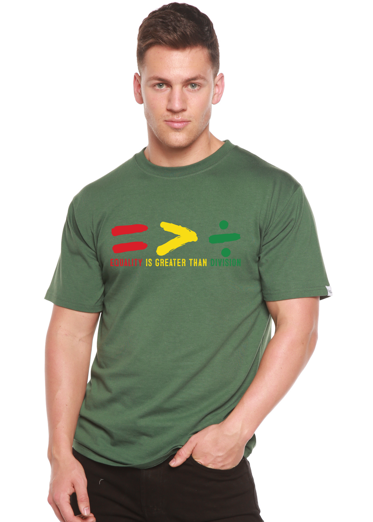 Black History Month unisex bamboo/cotton graphic tee in green with red yellow green design by Spun Bamboo on Tampa Home & Garden Store