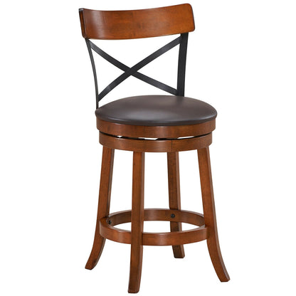 Juego de 2 Taburetes de Bar Sillas de Bar de Comedor Giratorias 360 Grados con Patas de Madera de Caucho-25 pulgadas