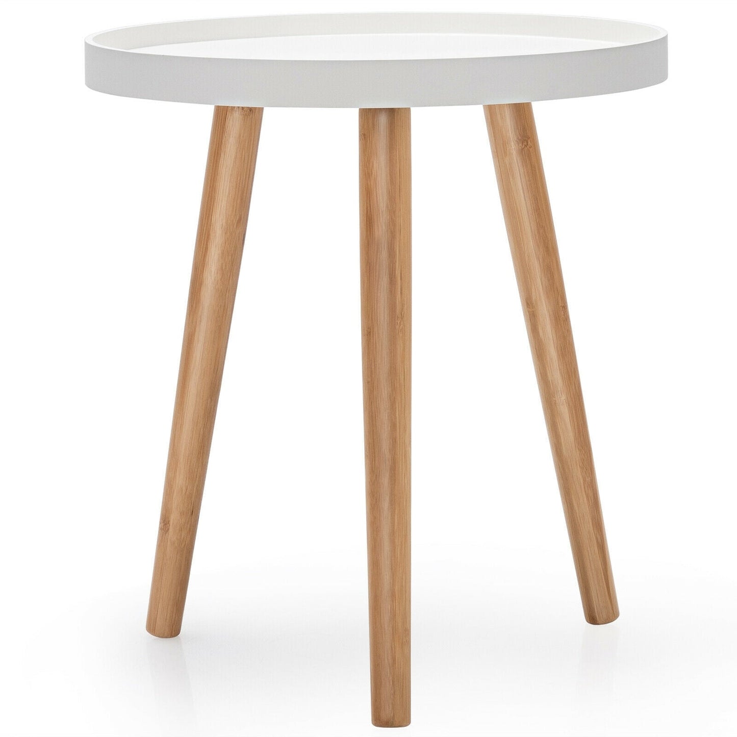 Mesa de centro redonda con bandeja de madera