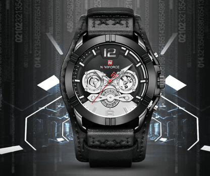 Naviforce men's leather waterproof watch with chronographs and fluorescent hands, dial, strap on Tampa Home & Garden Store