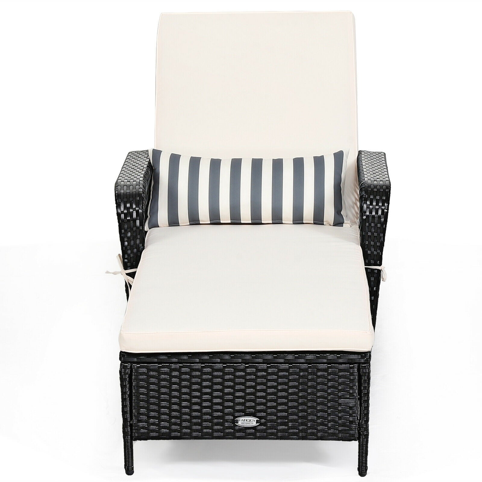 DirectDeals patio wicker chaise lounge chair with adjustable backrest and cream cushion on Tampa Home & Garden Store