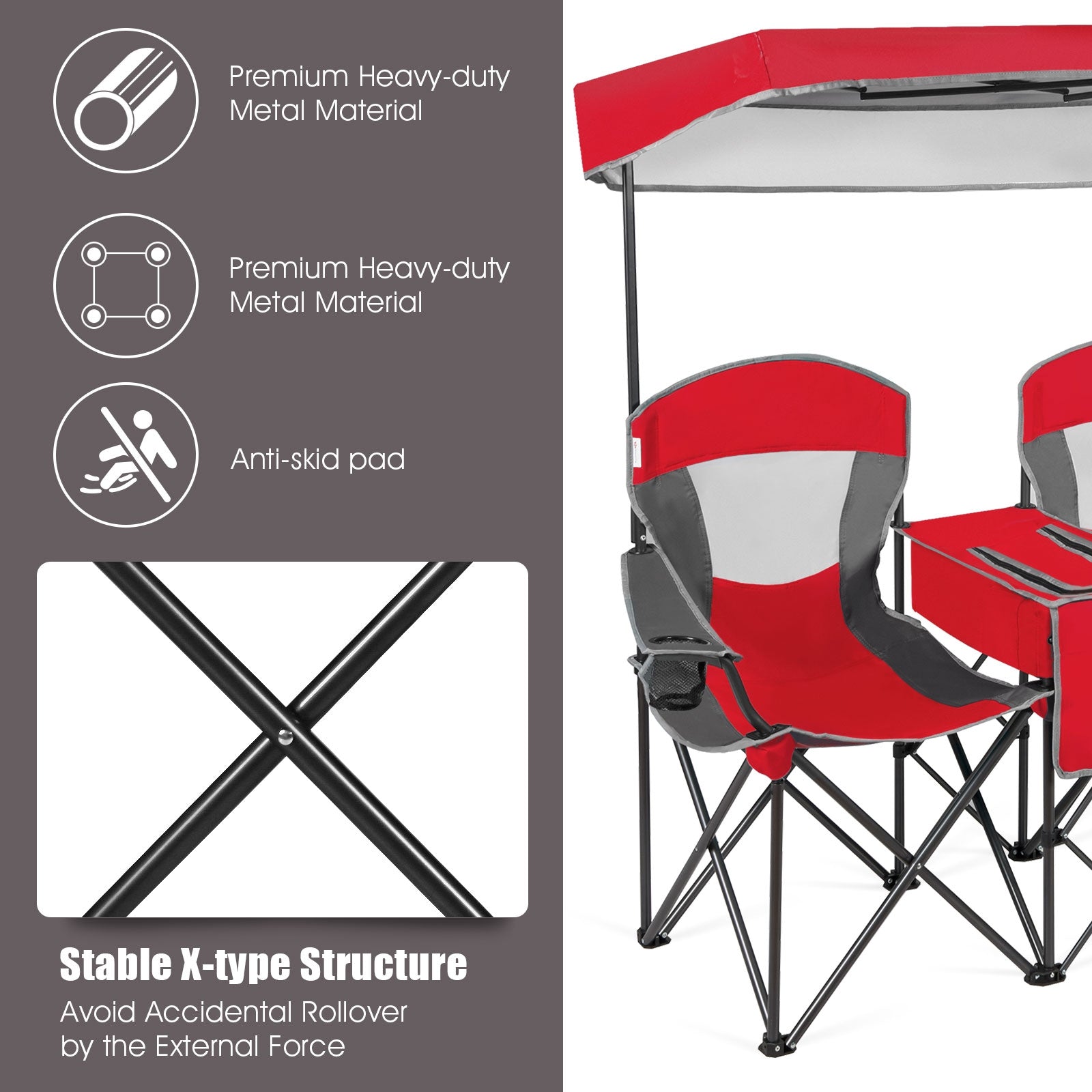 GemGear portable folding camping chairs with cup holders, red seats, black metal X-frames on Tampa Home & Garden Store