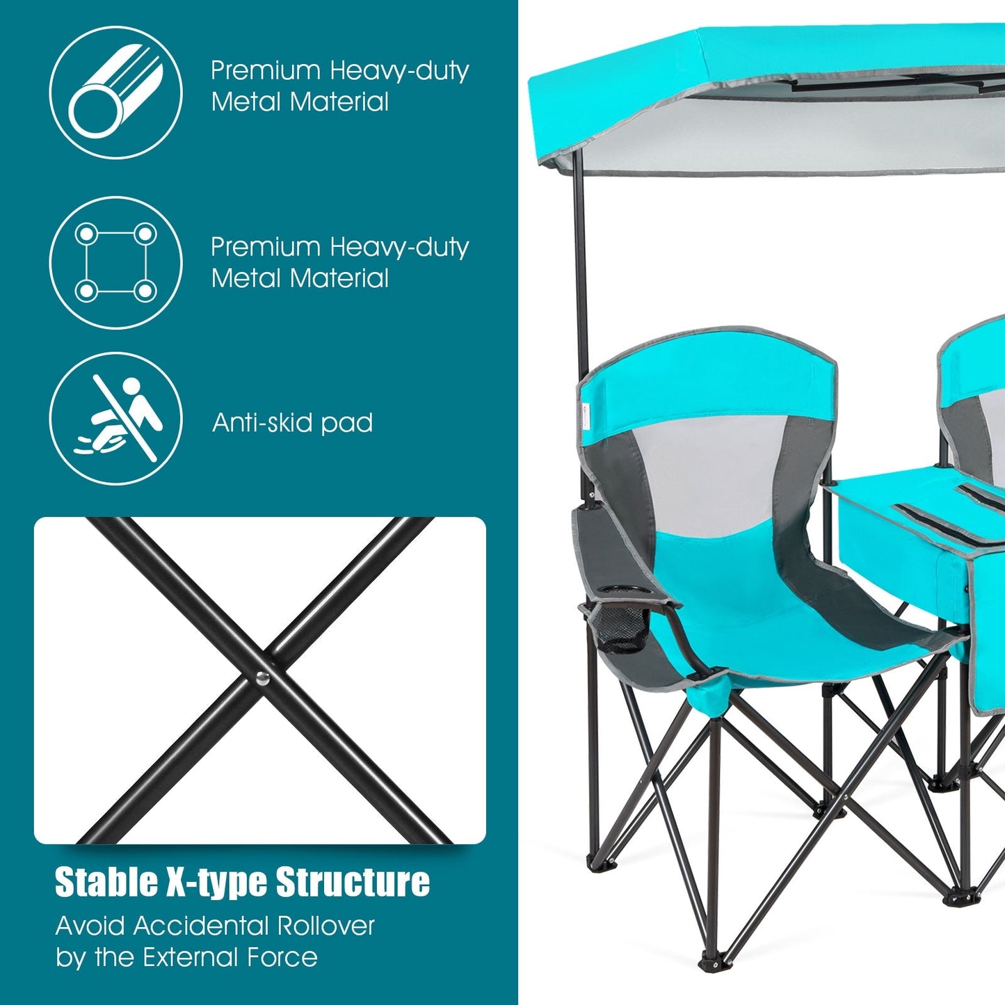 GemGear Portable Folding Camping Canopy Chairs with Cup Holder, turquoise seats, 2 chairs on Tampa Home & Garden Store