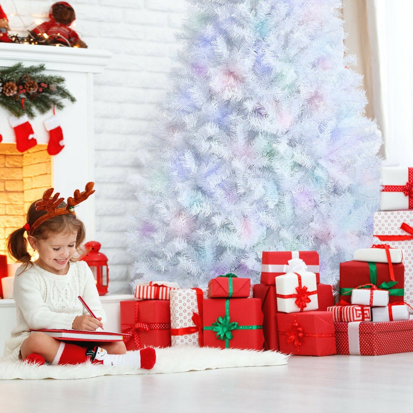 Árbol de Navidad artificial de oropel iridiscente de 1,8 m con 792 puntas de ramas