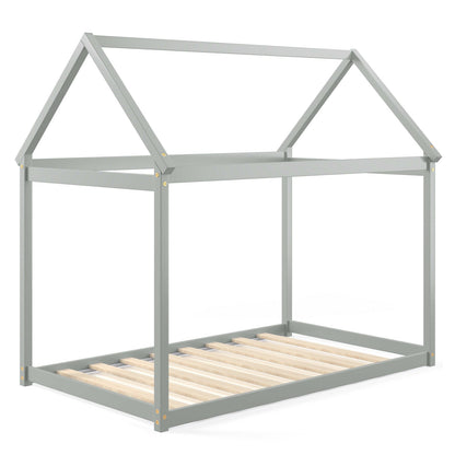 Cama de Plataforma Baja para Niños Estable con Techo y Somier de Lamas Resistentes-Espresso