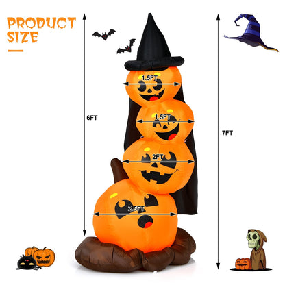 Inflatable Halloween pumpkin stack, 7 ft tall, three pumpkins, witch hat, LED lights, DirectDeals on Tampa Home & Garden Store