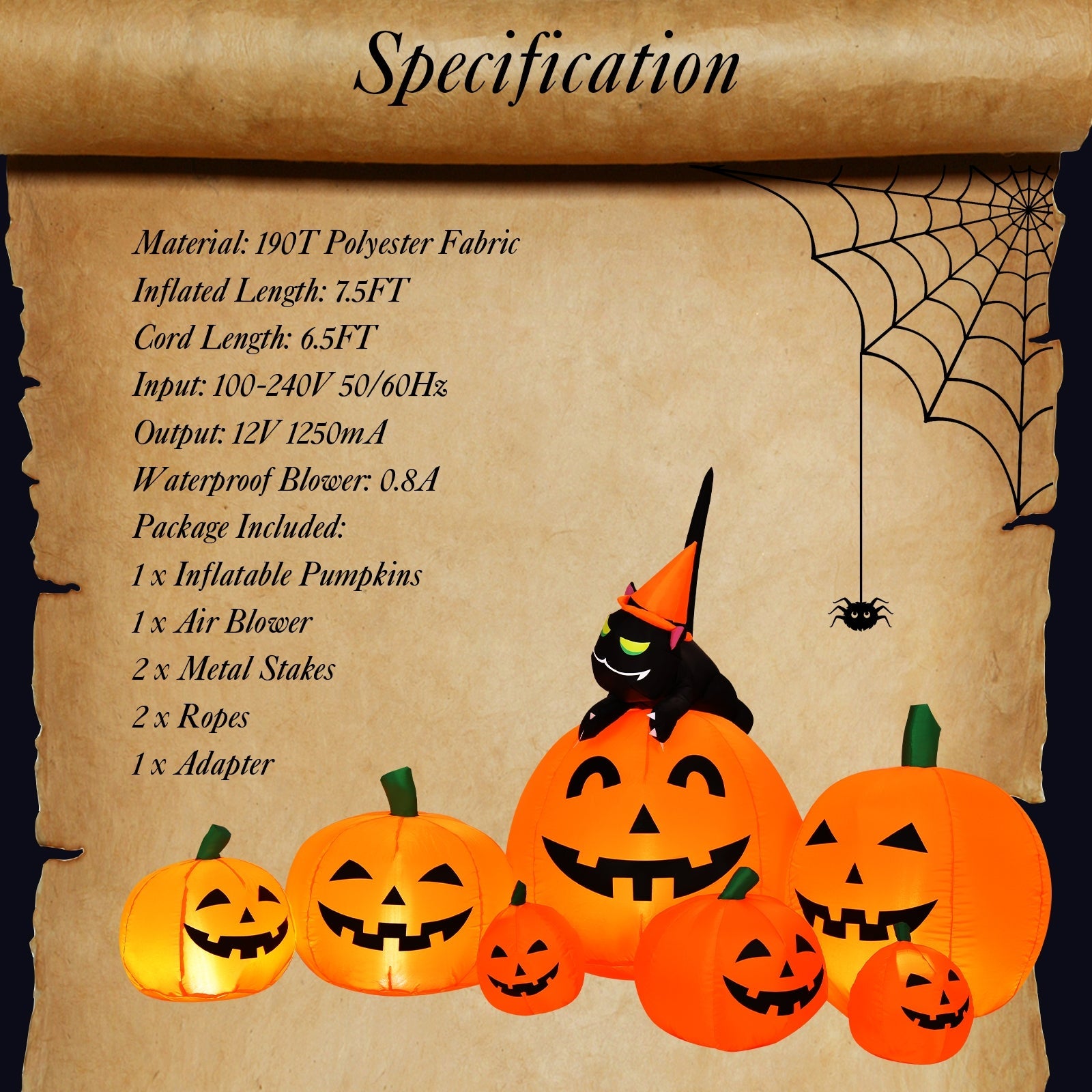 Halloween inflatable pumpkin combo 7.5ft with witch and black cat DirectDeals, orange pumpkins on Tampa Home & Garden Store