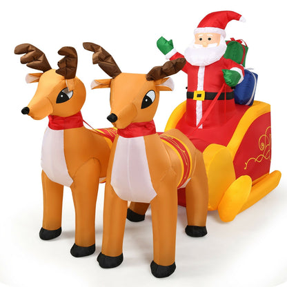 7.5ft DirectDeals outdoor inflatable Santa with two reindeer pulling a red and yellow sleigh on Tampa Home & Garden Store