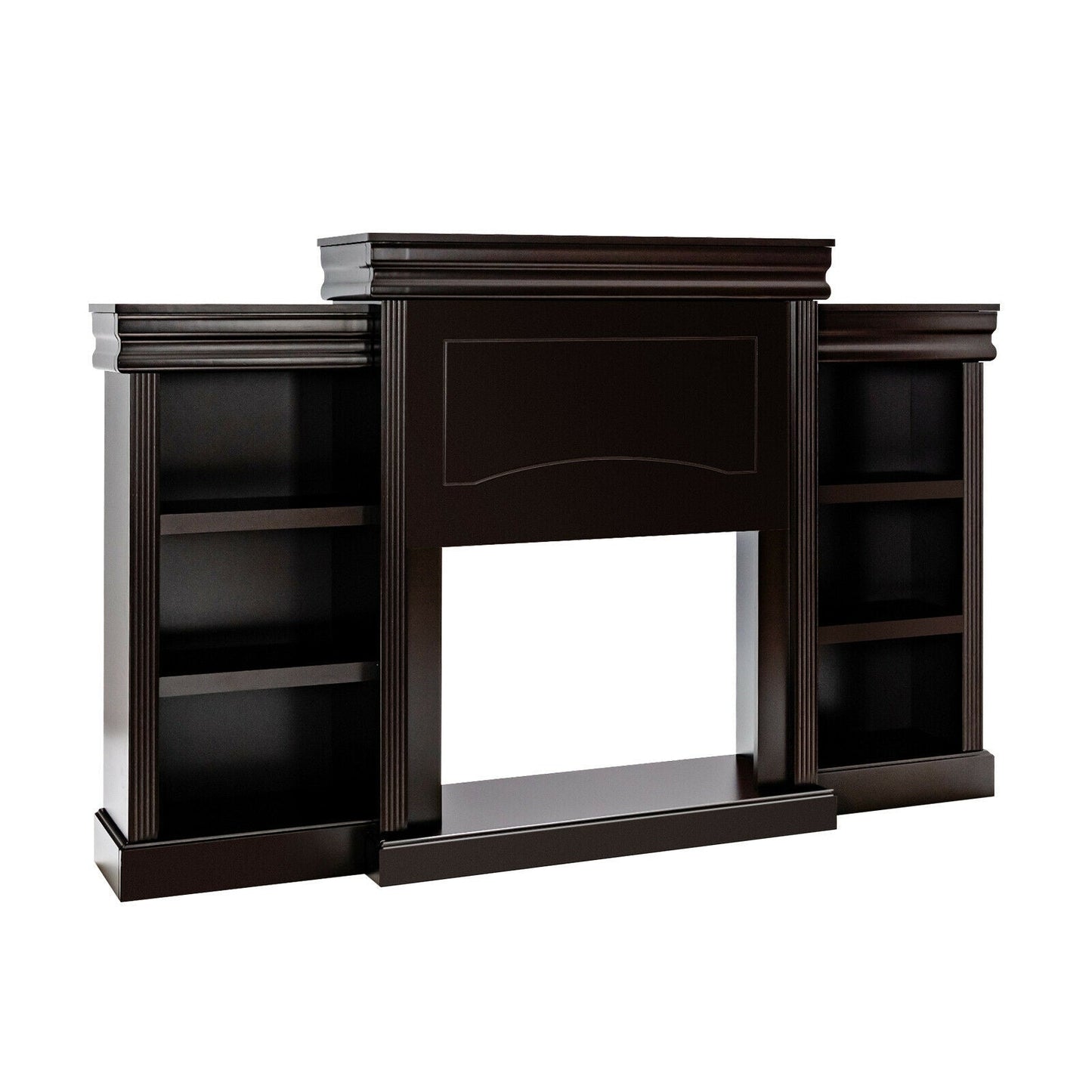 70 Inch Modern Fireplace Media Entertainment Center with Bookcase-Black