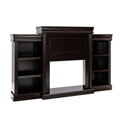 70 Inch Modern Fireplace Media Entertainment Center with Bookcase-Black