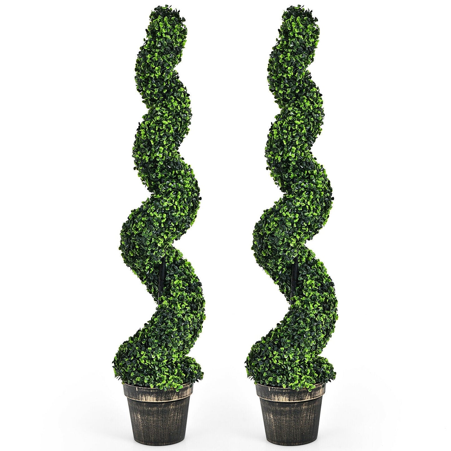 Paquete de 2 topiarios artificiales de boj en espiral de 4 pies para decoración interior y exterior