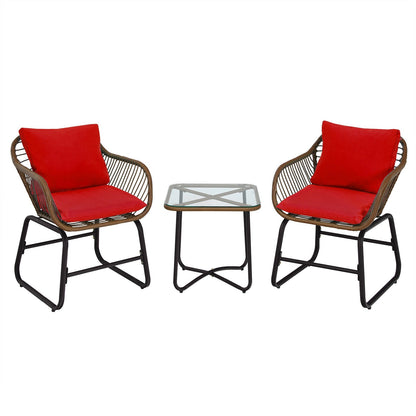 Juego de bistró de ratán para patio de 3 piezas, silla acolchada, mesa de cristal, para terraza, blanco