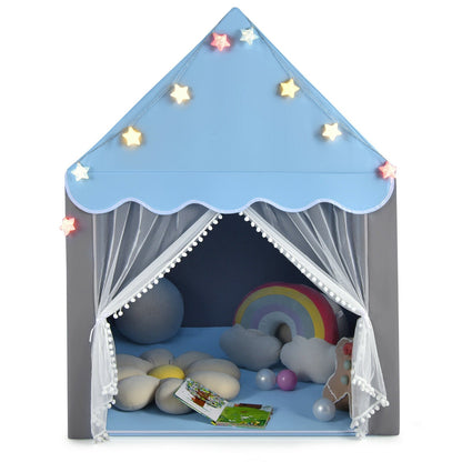 GemGear kids playhouse tent with blue roof, star lights and sheer curtains inside on Tampa Home & Garden Store