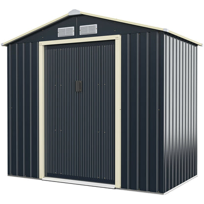 Caseta de Almacenamiento Metálica de 7 Pies x 4 Pies con Puertas Correderas Dobles con Cerradura - Gris