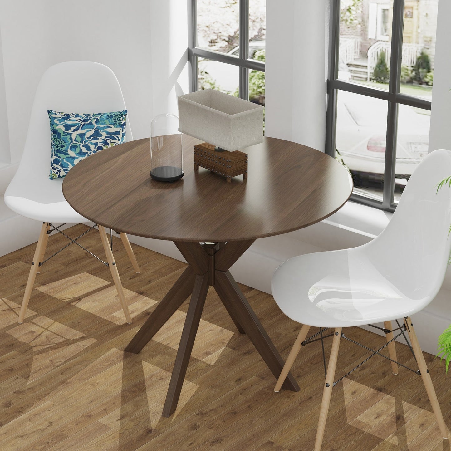 Mesa de comedor redonda de madera de 36 pulgadas con base de pedestal entrelazada