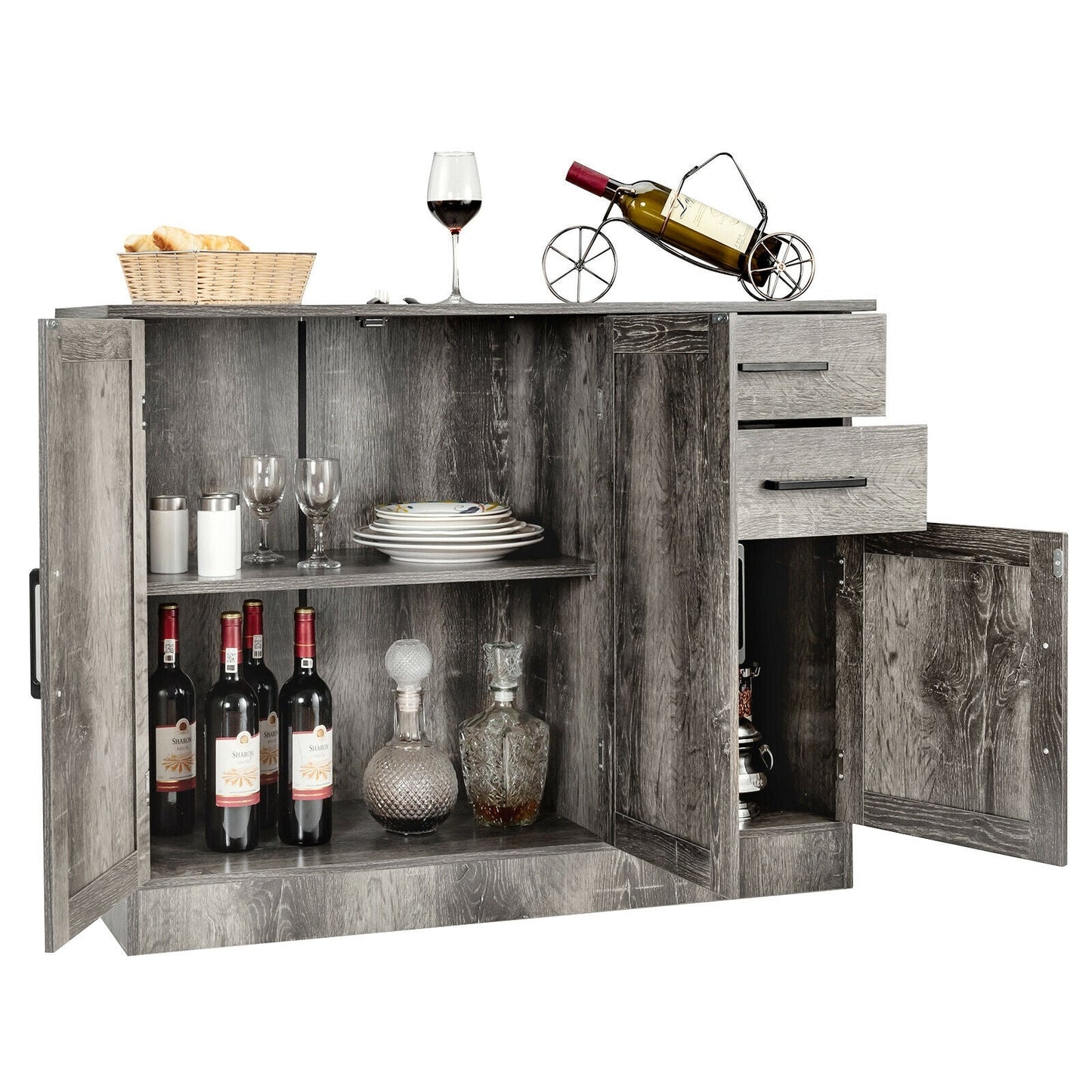 Mueble aparador con almacenamiento tipo buffet y 2 cajones para cocina - Gris