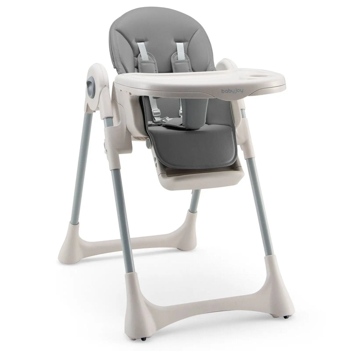 Babyjoy high chair with gray padded seat, tray, and adjustable harness on Tampa Home & Garden Store