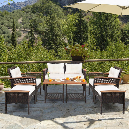7 Pieces Patio Rattan Cushioned Conversation Furniture Set - Tampa Home & Garden Store