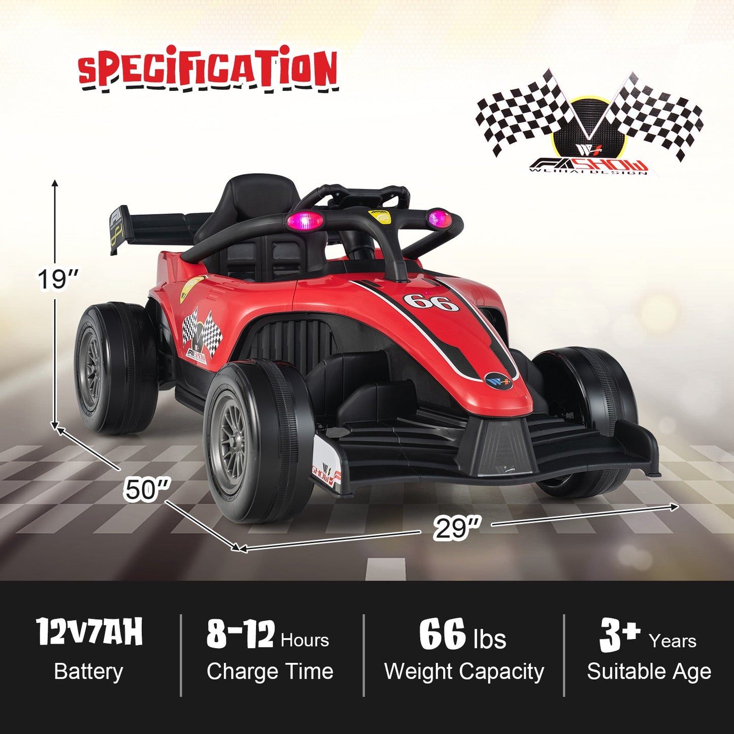 12V Kids Ride on Electric Formula Racing Car with Remote Control-Pink