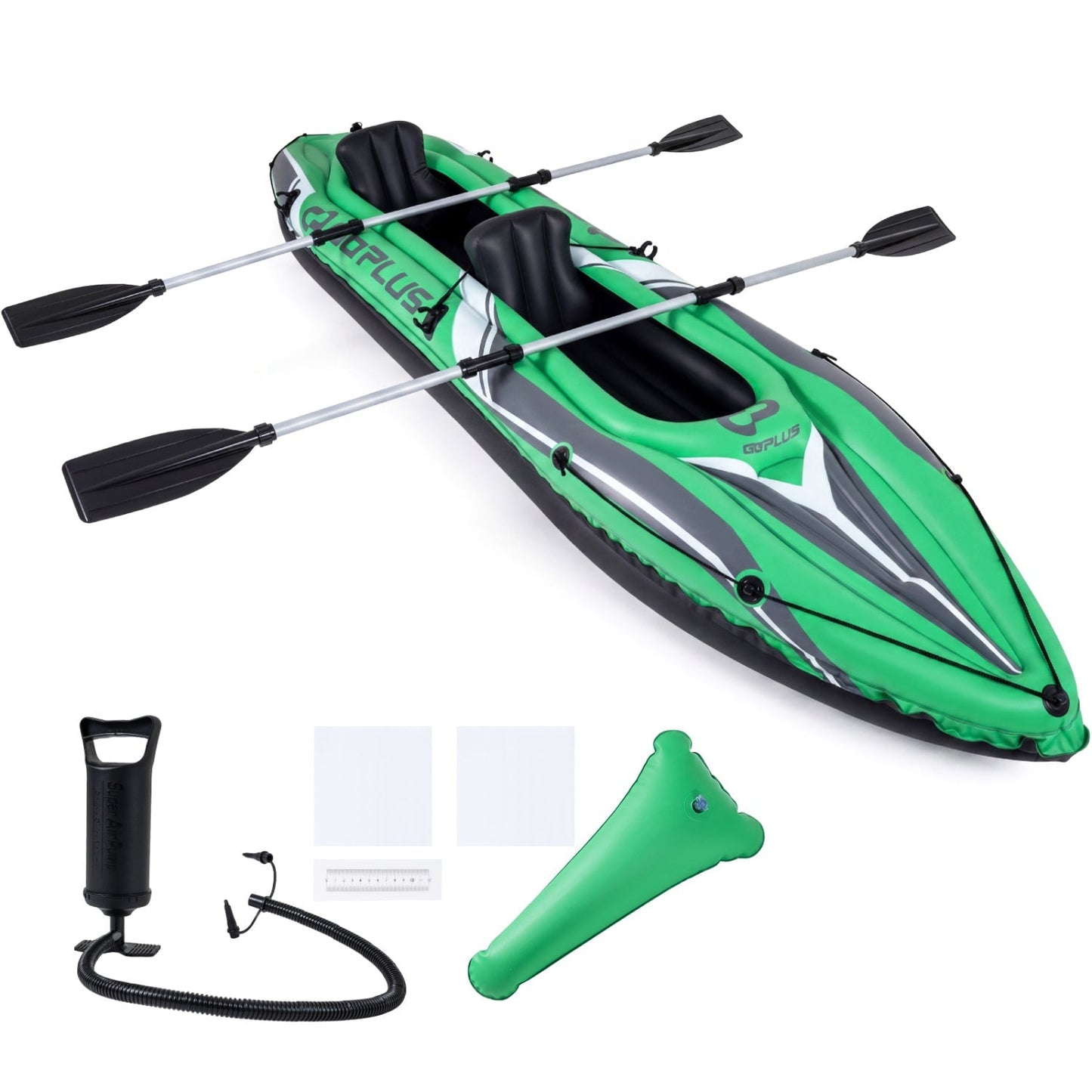 GemGear inflatable kayak 2-person 11.5 ft green-gray with aluminum paddles on Tampa Home & Garden Store