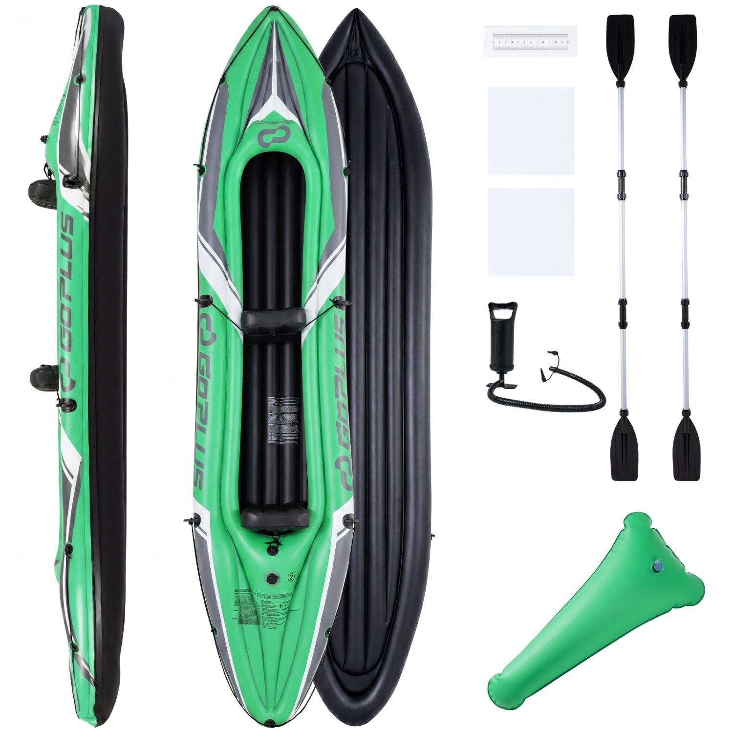 GemGear Inflatable Kayak 2-Person 11.5 ft green/black with 2 aluminum paddles and pump on Tampa Home & Garden Store