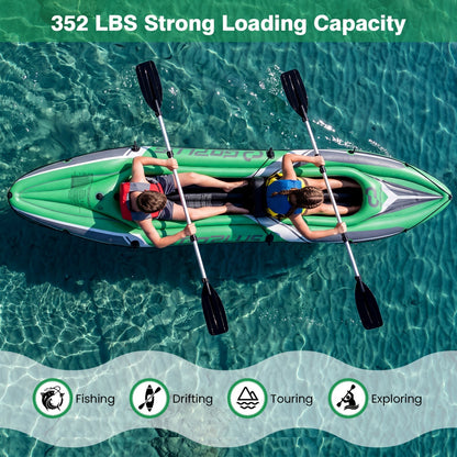 GemGear inflatable kayak, 2-person, 11.5 ft, green/gray with aluminum paddles on Tampa Home & Garden Store